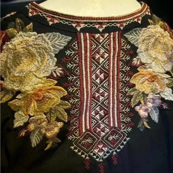 Johnny Was Hailee Floral Print V-Neck 3/4 Bell Sleeve Ruffle Hem  Dress Size L. - Picture 10 of 12